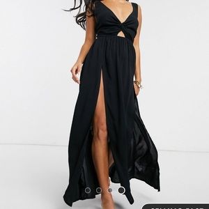 ASOS petite maxi dress twist slit tie back
